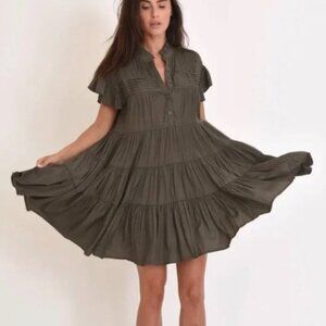 Muche & Muchette Vera Shift Dress Green Tiered Flowy Oversized One Size Women's